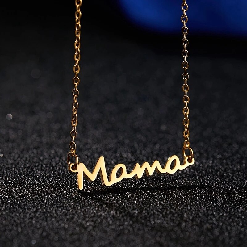 Rinhoo Mother's Day Mama Letters Pendant Necklace Stainless Steel Mom Baby Necklace Female Personality Jewelry Mother's Day