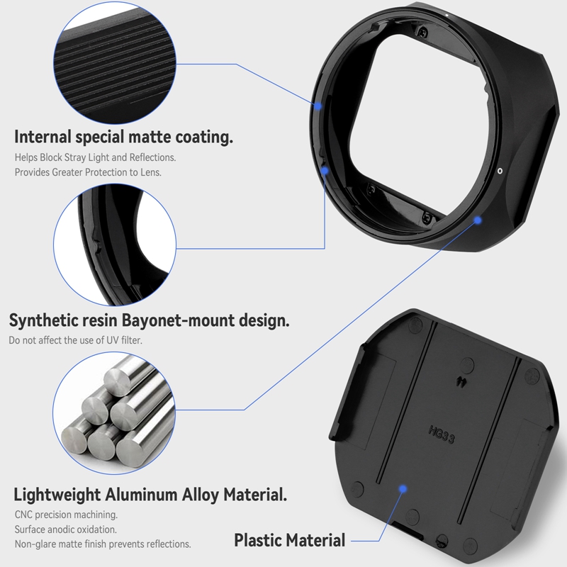 Haoge Metal Square Lens Hood for Fujifilm Fujinon Fuji XF16-50mm F2.8-4.8 R LM WR&XF33mm F1.4 R LM WR,XF 23mm f/1.4 R LM WR lens