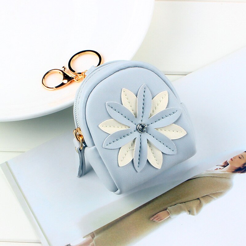 Fudeam pequena bolsa de couro flor bolsa de moeda feminina moda mini bonito chaveiro zíper carteira de moeda batom cabo usb fone de ouvido saco: Gery