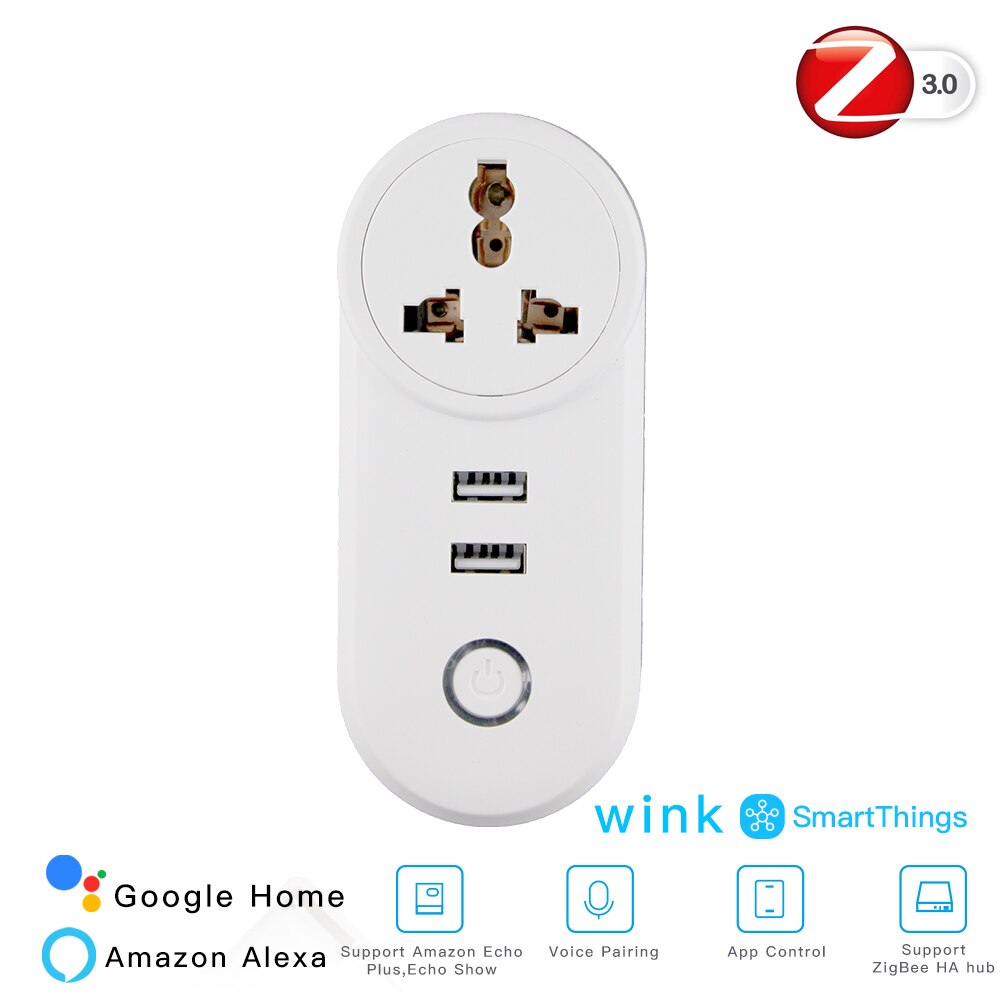 Zigbee 3.0 älykäs pistorasia 2 usb-liitännällä kauko-ääniohjaus toimii smartthings echo plus ja useimmat zigbee hub kanssa: Smart socketissa