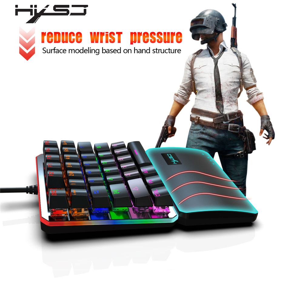 Hand keyboard 35-key RGB Multiple Backlight Mode HXSJ One-Handed Gaming Keyboard LSuitable for Game Players
