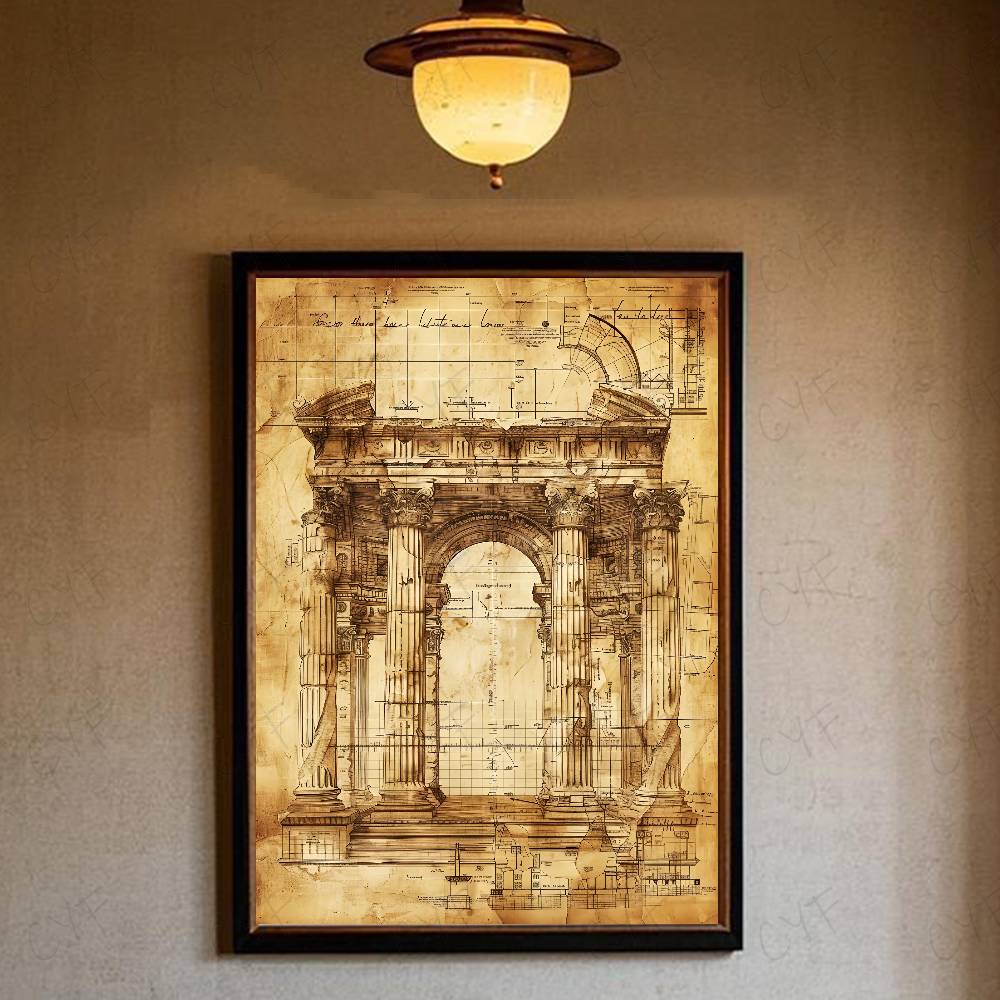 Retro Roman Architectural Poster Home Living Bed Room Bar Hallway Sticky Wall Art Printing Waterproof Aesthetic Decor: XL / WHITE