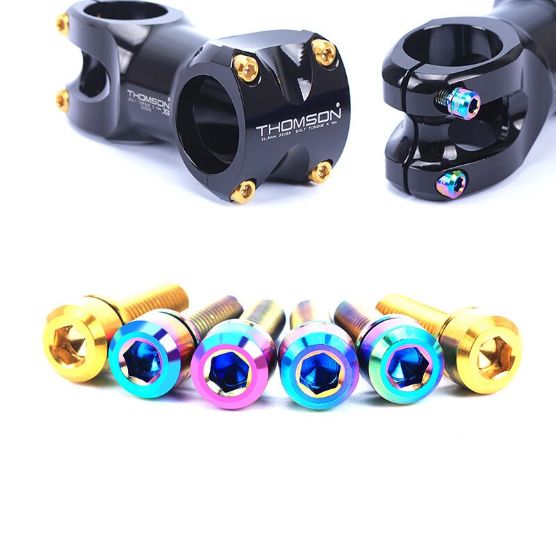 RISK-Tornillos para eje para ciclismo, accesorios de titanio/M5x20mm con arandela, para eje de dirección de bicicleta de montaña, ultraligeros, 6 uds.