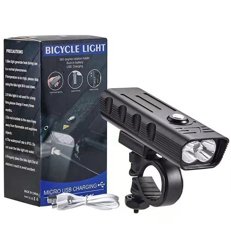 Bike Light USB Rechargeable 3000 Lumens Light Type C Cable Bicycle Headlight 5 LED Super Bright Flashlight Front Back Rear Light