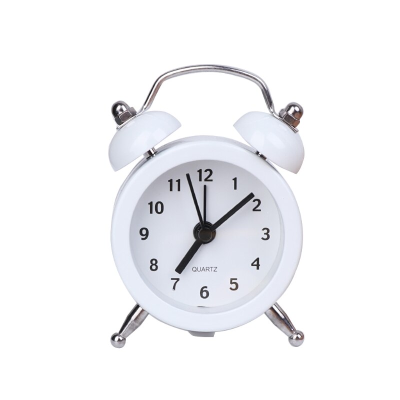 40mm Mini Metal Alarm Clock Portable Home Outdoor Lovely Cartoon Watch Retro Metal Alarm Clock Desktop: White