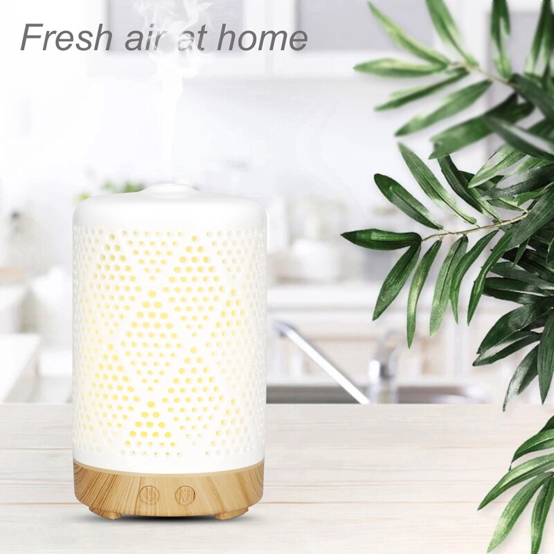 Ultralyd aromadiffusor keramisk luftfukter purifier forstøver essensiell oljediffusor med 7 farger nattlys for hjemme eu