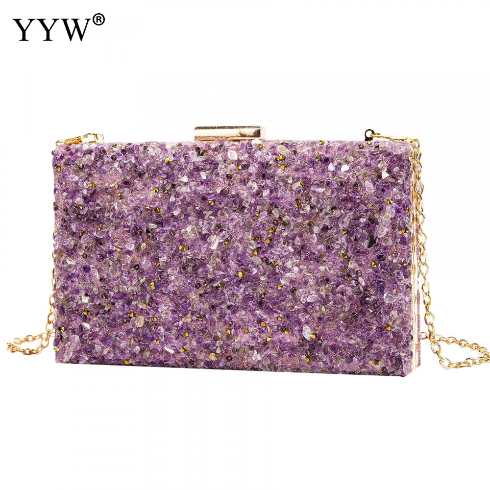 Avondtassen 2022 Multicolor Stenen Clutch Bags Vrouwen Party Purse Avondtassen Koppelingen Party Diner Strass Handtassen Crystal: purple