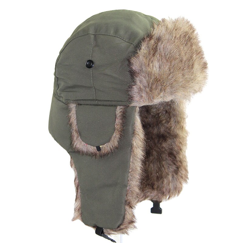 Gorro ruso cálido de invierno Unisex, gorro de esquí con solapa para las orejas, gorro de piel sintética mullida a la: Green