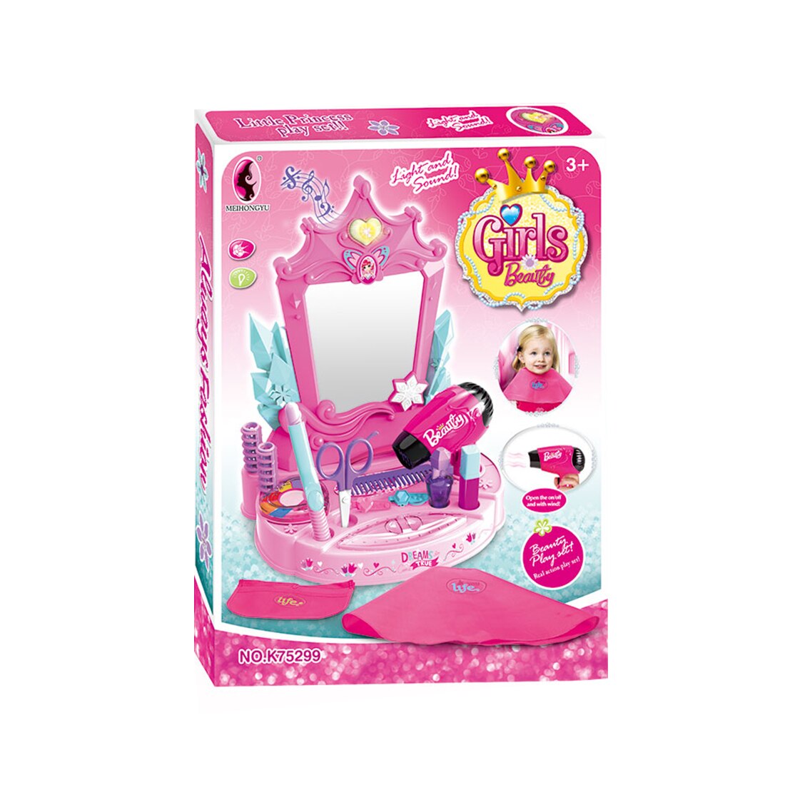 12pz Bambini Giochi Di Imitazione Trucco Parrucchiere Giocattolo con Luce E Suono per I Bambini Giocattoli Educativi Regalo Di Compleanno-rosa Blu