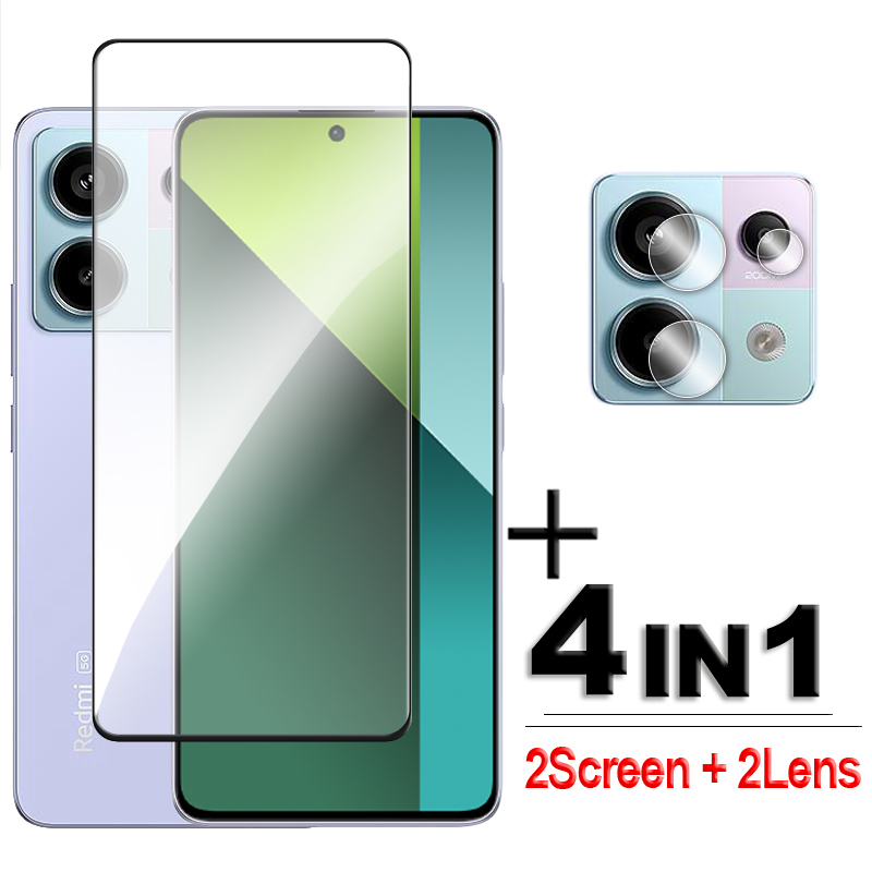 4 en 1 para Redmi Note 13 vidrio para Redmi Note 13 Pro 4G 5G vidrio templado 2.5D Protector de pantalla de cubierta completa para Redmi Note 13 película