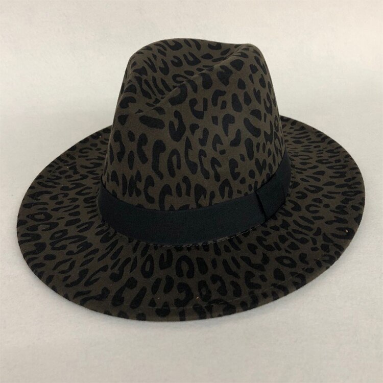 LVTZJ-sombreros de fieltro de lana Unisex para hombre y mujer, sombreros Fedora de Jazz de estilo Simple con borde plano, banda de cuero de grano de leopardo, decoración Trilby Panamá, sombreros formales: -3