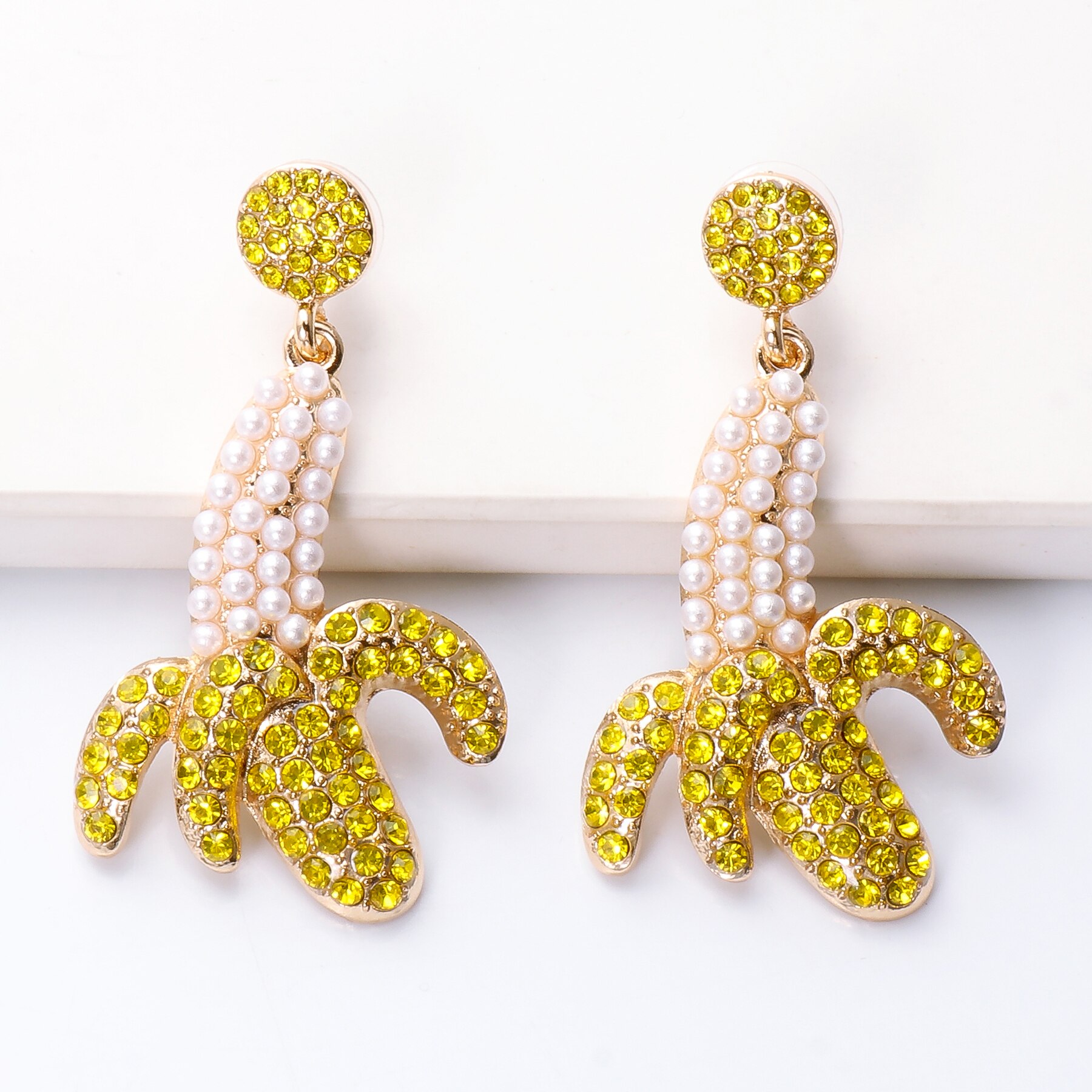 Banan statement øreringe rhinestone dejlige perle kvinder dangle øreringe vedhæng smykker