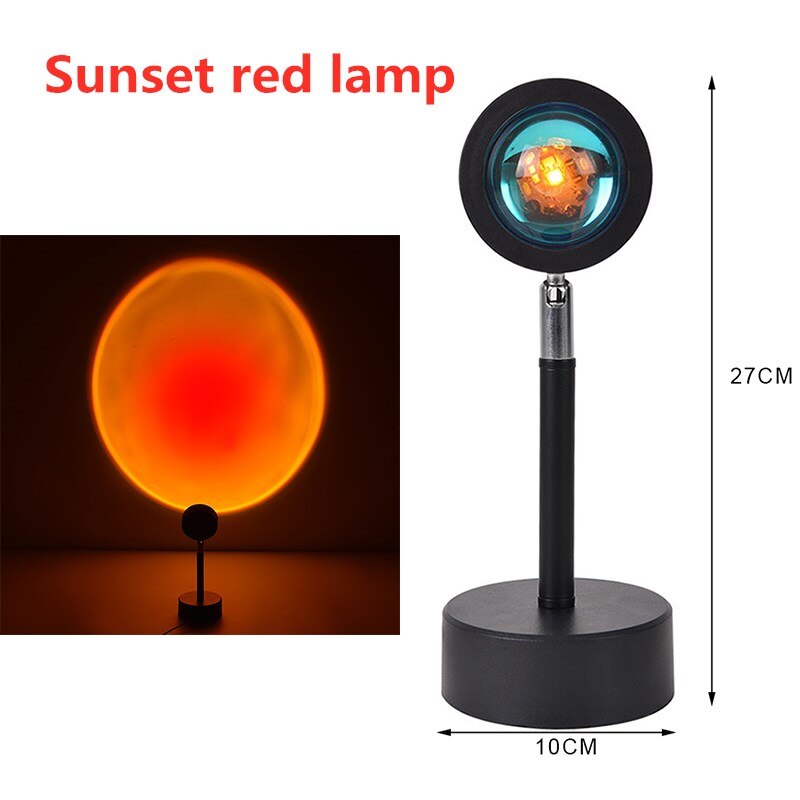 Proyector de luz Led de noche para niños y niñas, lámpara de escritorio con proyección de sol, color rojo atardecer, arcoíris, USB, decoración de pared del dormitorio: Sunset red lamp