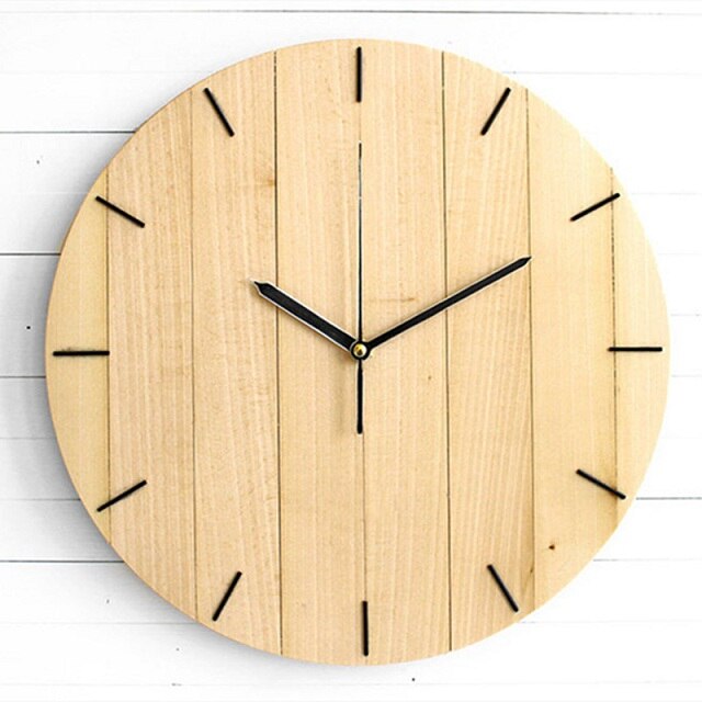 12inch 30cm Diameter Big Wooden Round Wall Hanging Clock Wooden Needle Wall Clock Home Decoration: Beige