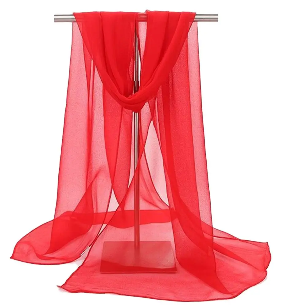 Lenço de chiffon para mulheres, elegante xale longo, cor sólida, chiffon, hijab, verão, proteção solar, lenços de praia: Marrom