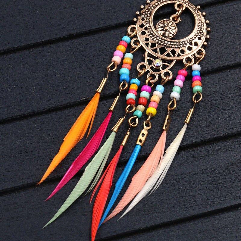 Tribal Etnische Dream Catcher Oorbellen Imitatie Veer Kwastje Overdreven Persoonlijkheid Oorbellen Bohemian Stijl Dames Sieraden
