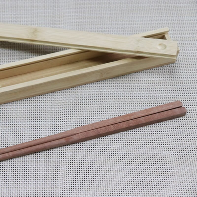 Palillos chinos de madera de bambú de acero inoxidable palillos de metal caja de madera del almacenaje caja de palillos chinos portátil para la venta: Red Wood Chopsticks