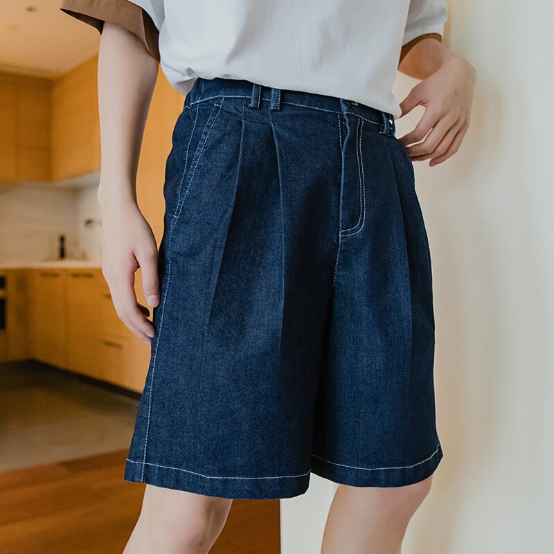 EWQ / men's wear thin style summer denim knee length pants loose straight casual shorts back elastic 9Y3165