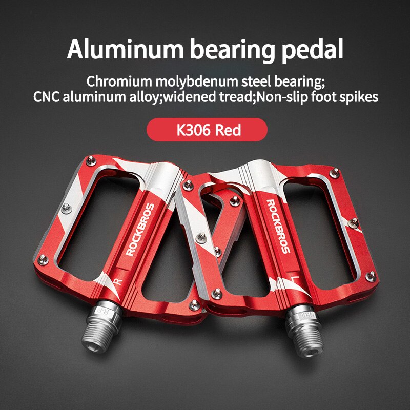 ROCKBROS Bike Pedals MTB Aluminum CNC Alloy Sealed DU Bearing MTB Pedals Non-slip Spikes Wearable Pedals Bike Accessories: K306-RD