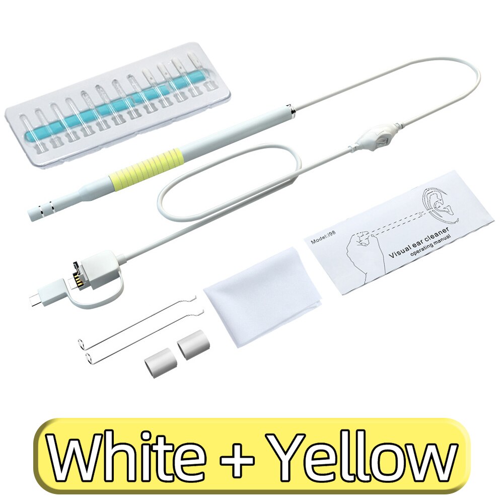 Endoscoop Camera Oor Schoonmaken Tool Ear Wax Remover Kit Care Oor Schoner Apparaat Oor Schoonmaken Persoonlijke Gezondheidszorg: White and Yellow