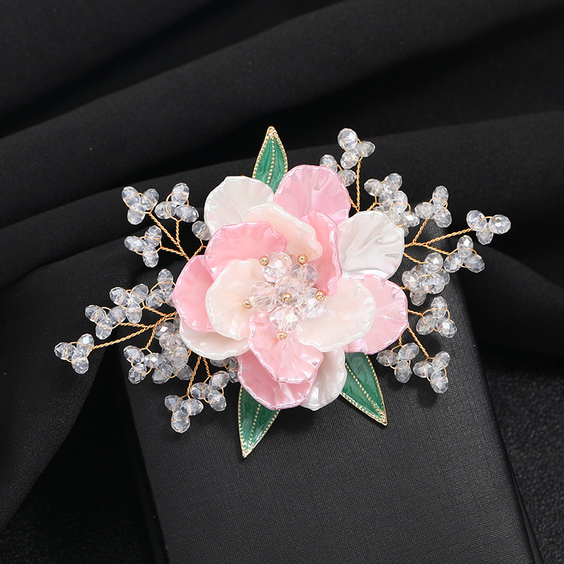 SKEDS 2022 exquisito lujo mujeres Rhinestone flor broche insignias perla cristal planta broches Retro Pin para dama: Bañado en rodio de imitación