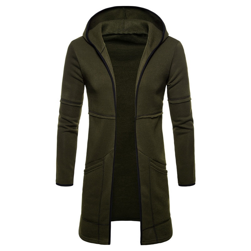 Abrigo cálido con capucha para hombre, gabardina lisa de manga larga hasta la rodilla, sudadera informal con capucha, cárdigan largo extragrande