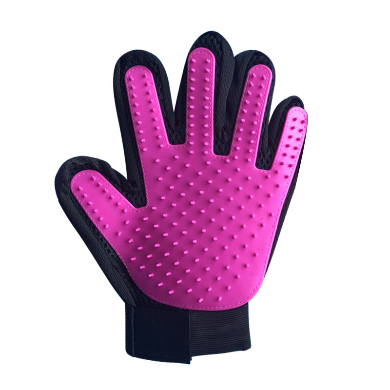 Guante de aseo para perros, gatos y mascotas, cepillo de baño, guantes de limpieza efectiva, depilación: Purple Left