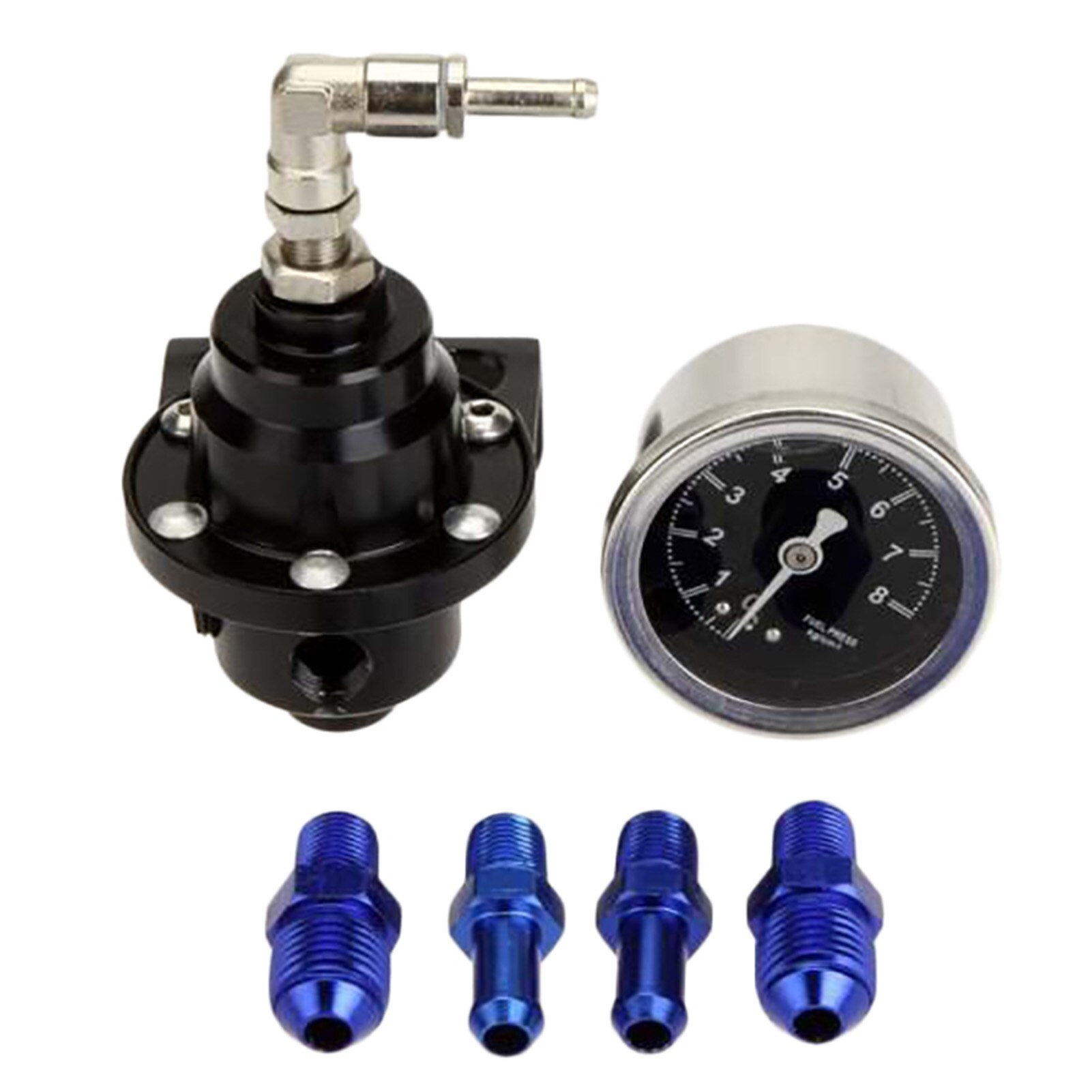 UniversalAdjustable Aluminum Fuel Pressure Regulator Kit with Gauge Fuel Pressure Gauge with Fitting, Black