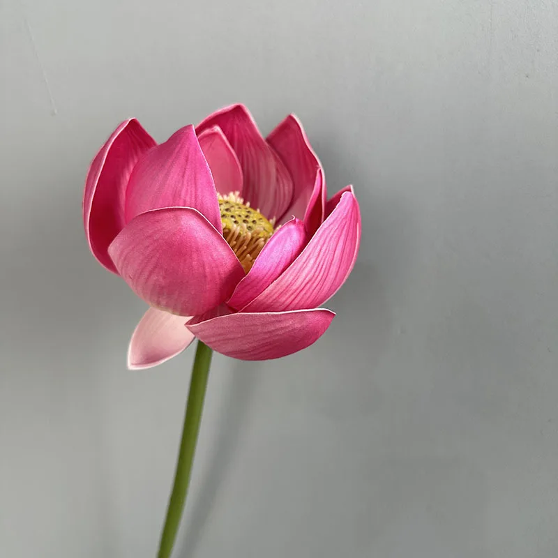 Artificial Flower EVA Lotus with Pole Lotuses Leaves Home Living Room Pastoral Style Decoration Simulation Pink White Flowers: Deep Pink