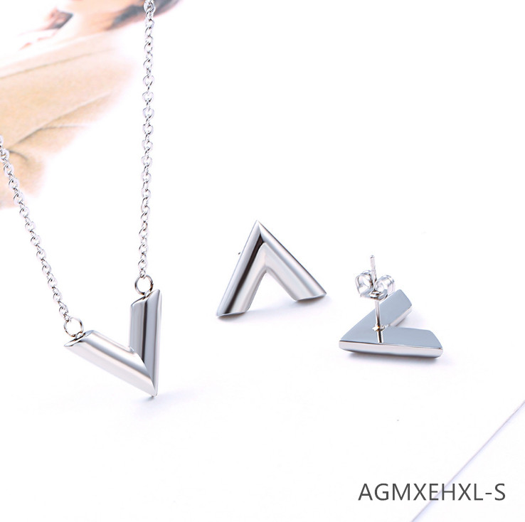 jewelry set, jewelry set Letter “V" Silver Earring Necklace Beauty Women AGMXEHXL-S: AGMXEHXL-S