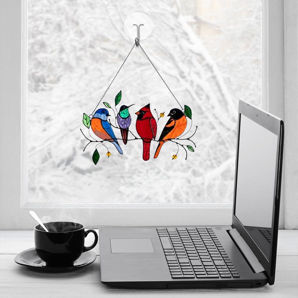 4 Birds/ 7 Birds Stained Glass Window Hangings Stained Glass Bird Ornaments Window Suncatcher for Home Decorations