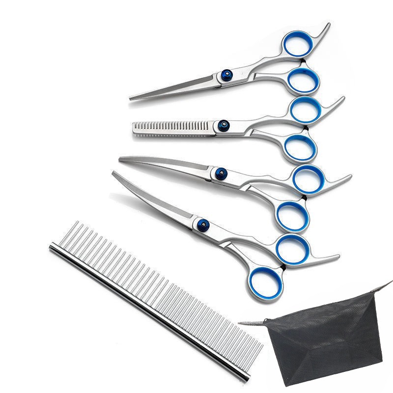 6 Inch Stainless Steel Pet Grooming Shears Curved Thinning Scissors Kit for Dog Cat Hair Cutting Home Use