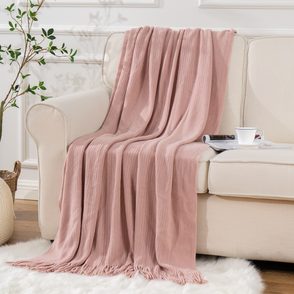 DIMI 100% Acrylic Knitted Blanket Thicken Warm Super Soft Throws Blanket Decorative Bed Blanket For Sofa Perfect: Pink / 125x200cm