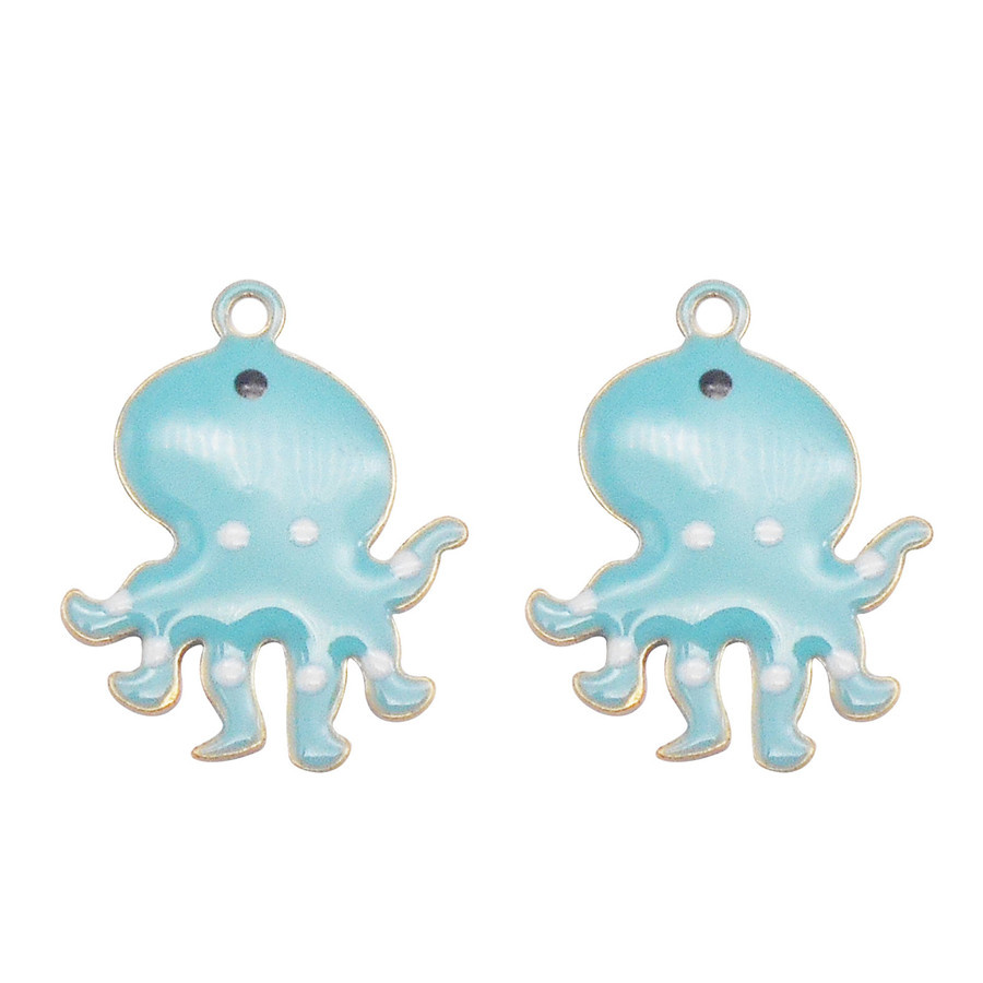Julie Wang 5PCS 14x11mm Enamel Tiny Octopus Charms Double-sided Cartoon Copper Animal Pendant Bracelet Jewelry Making Accessory: Rhodium Plated