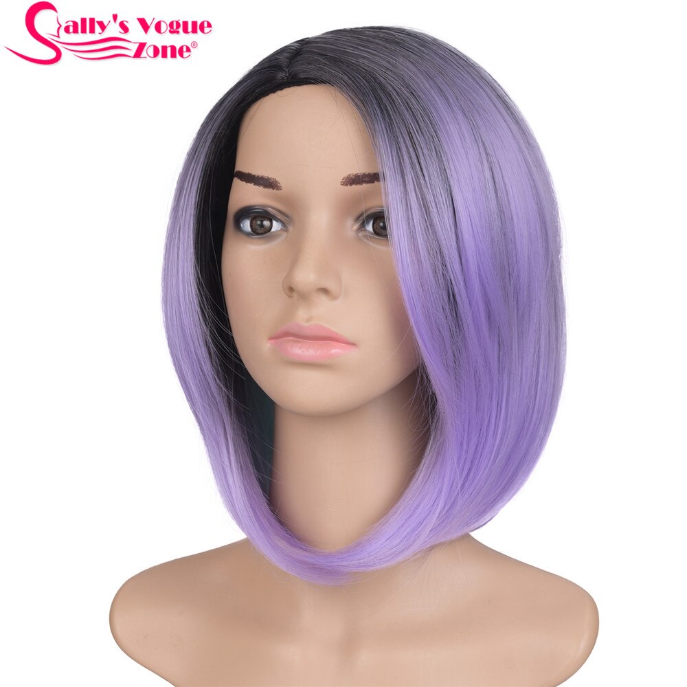 Sallyhair 12 inch japanse synthetische pruik met hoge temperatuur vezel, korte zwarte bob voor vrouwen: Paars