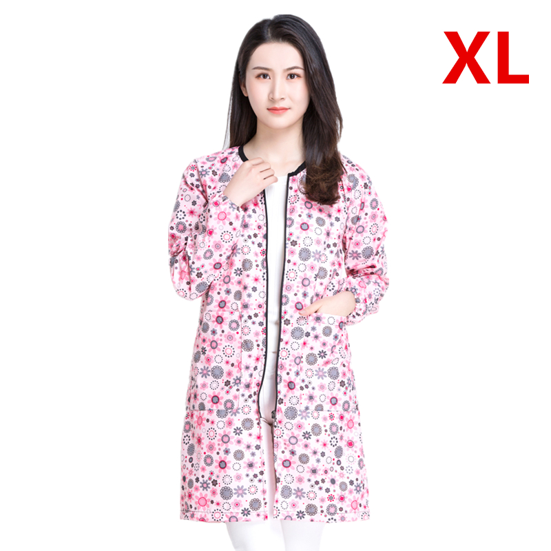 Salon Smock Hairdresser Long Sleeve Work Clothes Pet Grooming Haircut Waterproof Uniform Barber Assistant Apron: G010-Flower-XL