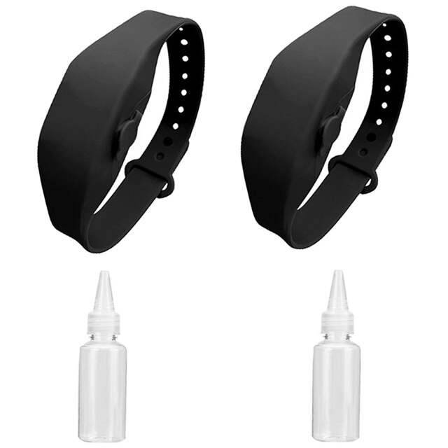 Dispensador de Gel hidroalcohólico, pulsera, desinfectante de manos recargable, pulsera, desinfectante para niños, reloj hidrocólico antibacteriano: 2PCS Black