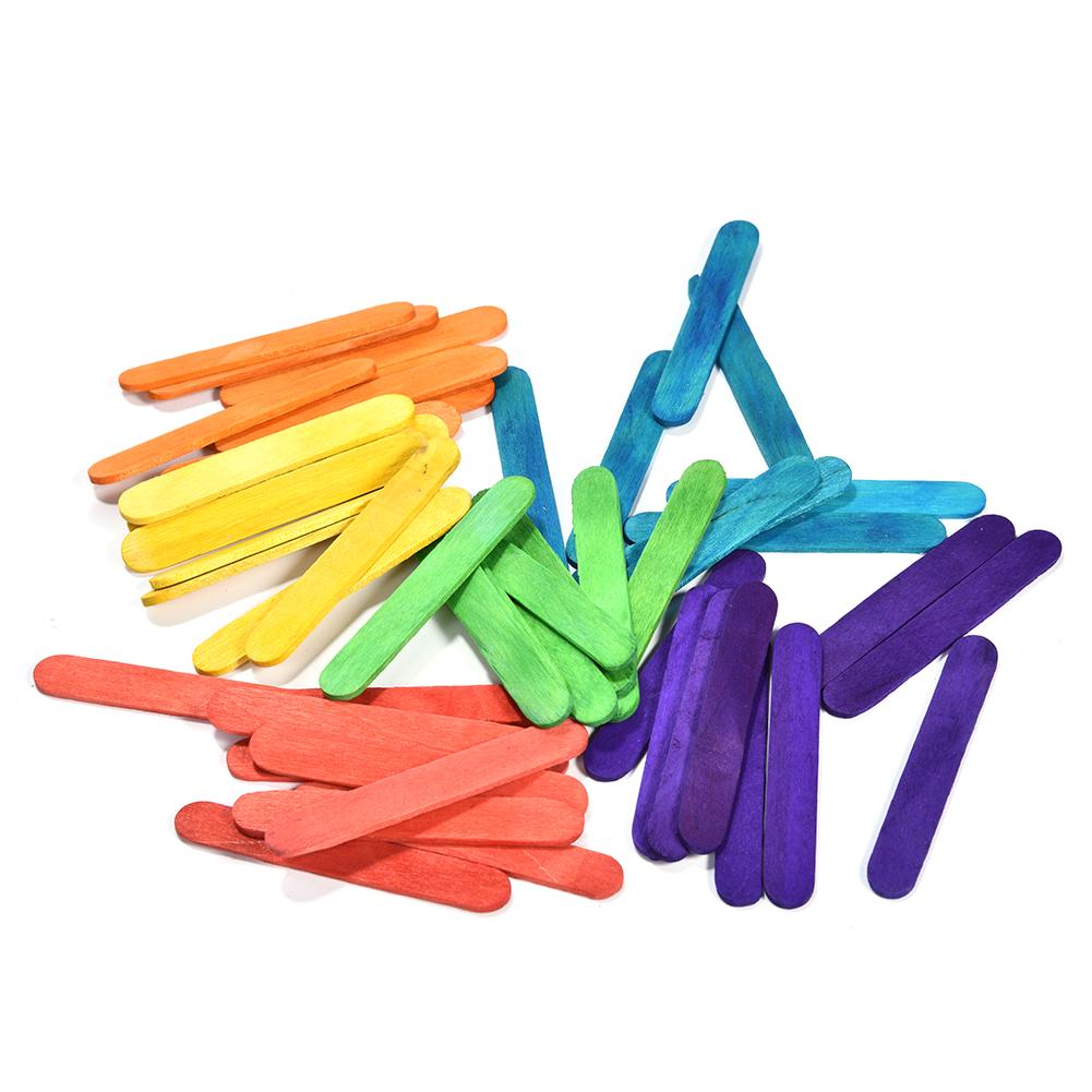 50PCs Colorful Wooden Ice Cream Stick DIY Popsicle Sticks Ice Stick Hand Crafts Art Ice Cream Lolly Cake Tools