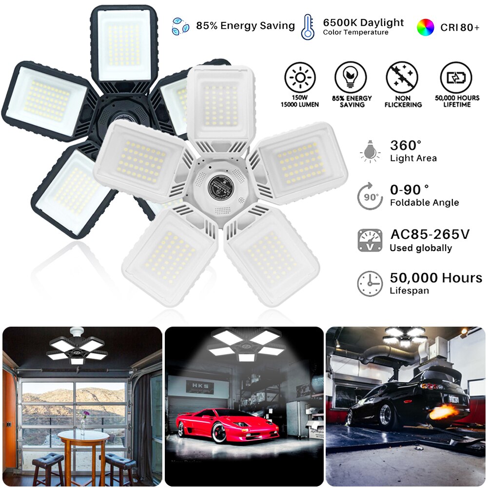 Led Garage Licht Led High Bay Workshop Plafondlamp Magazijn Verlichting Lamp 100W Verstelbare 5 Blad Vervormbare Lamp Voor garage