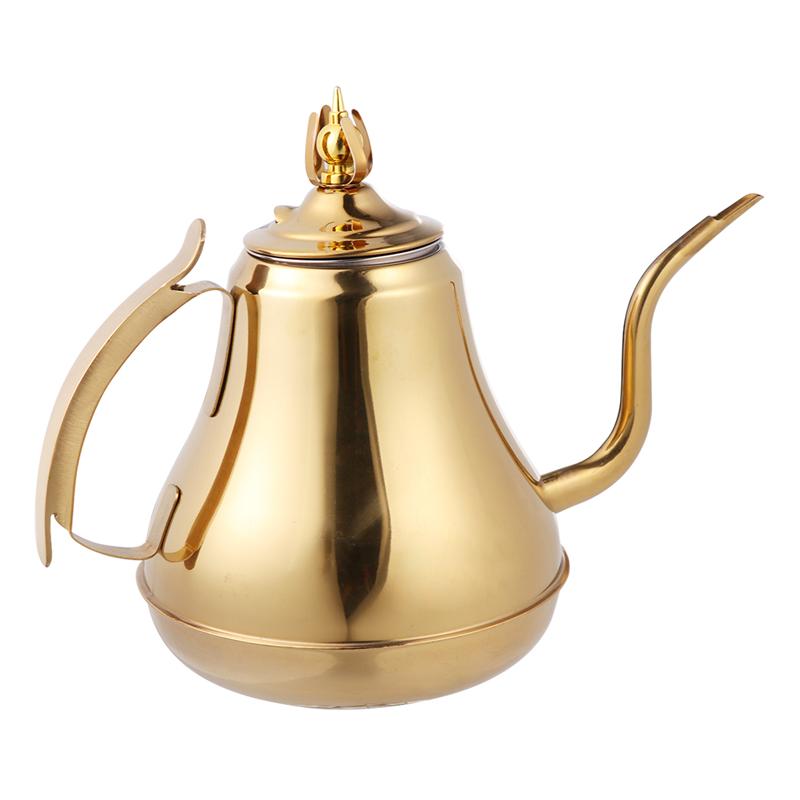 1.2/1.8l kanna i rostfritt stål vattenkokare lång mun vattenvärmare te kaffe porslin för hemmakontoret te butik (guld): 1.8l