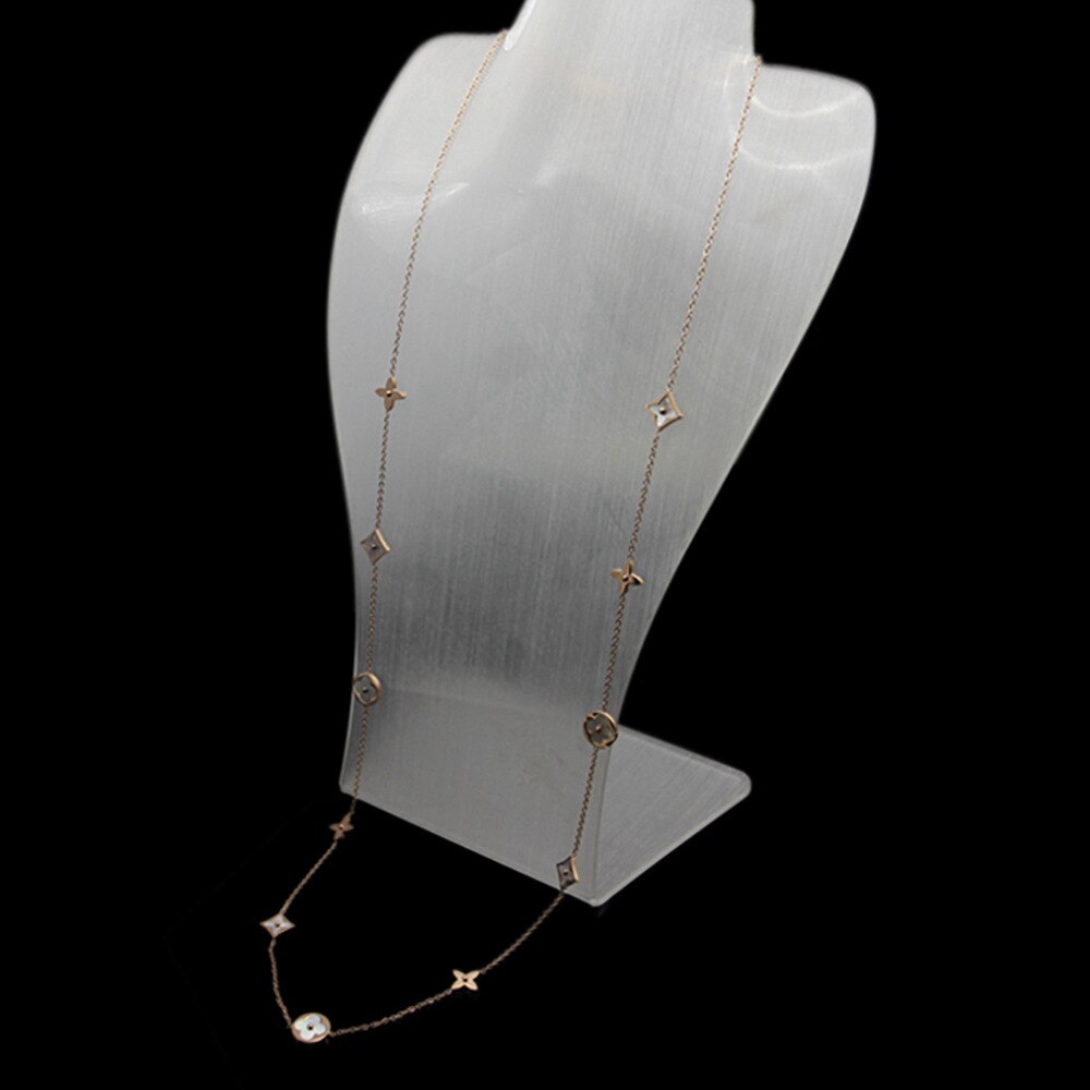 collar de acero de titanio Concha Blanca Flor de cuatro hojas suéter largo cadena collar once collar largo con flor