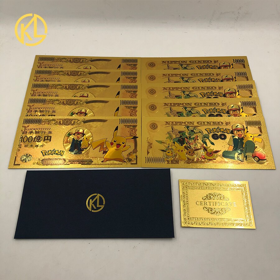 10 st/lot 10 typer japansk anime söta djur guldsedlar för samling souvenirsedlar