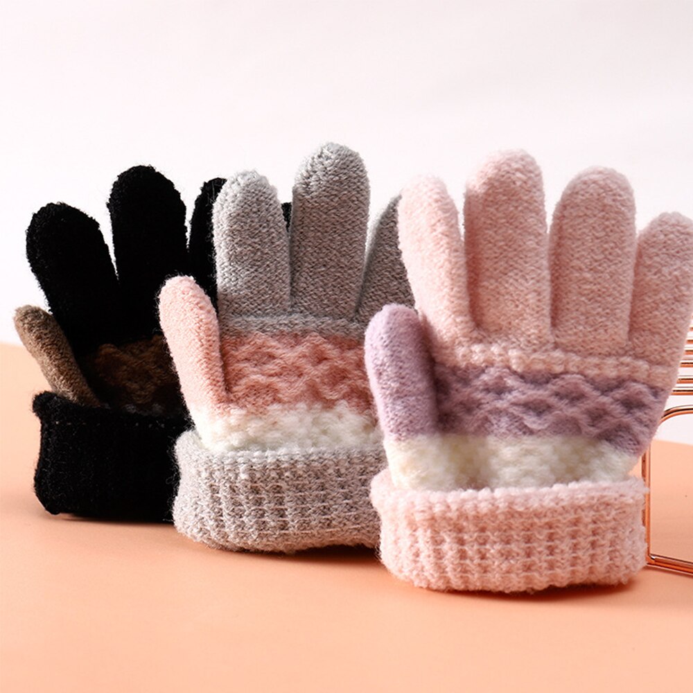 Luvas de inverno crianças meninos meninas luvas listra dividir dedo mais quente luvas de malha estudantes macios quentes luvas de escrita luvas