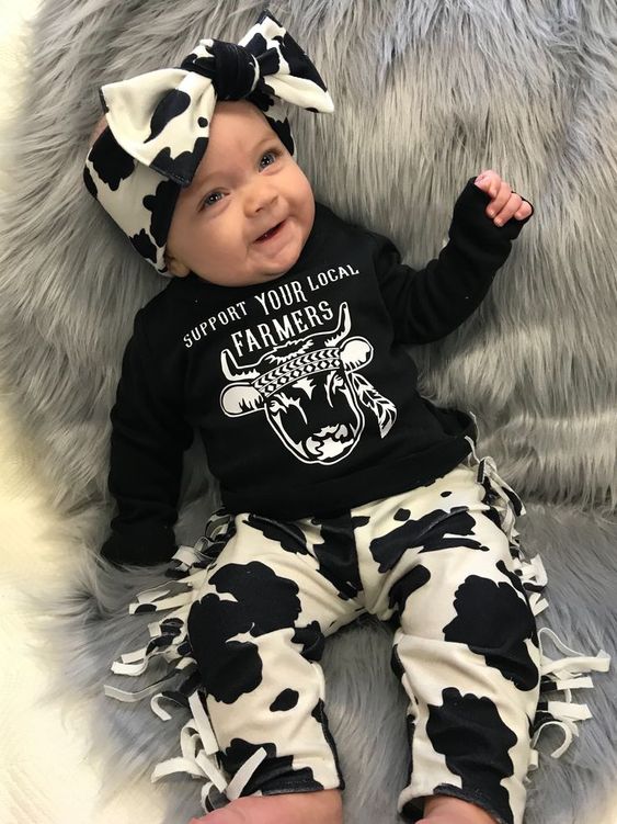 Uk nyfødt baby pige dreng ko toppe t-shirt kvaster bukser pandebånd outfits tøj: 90