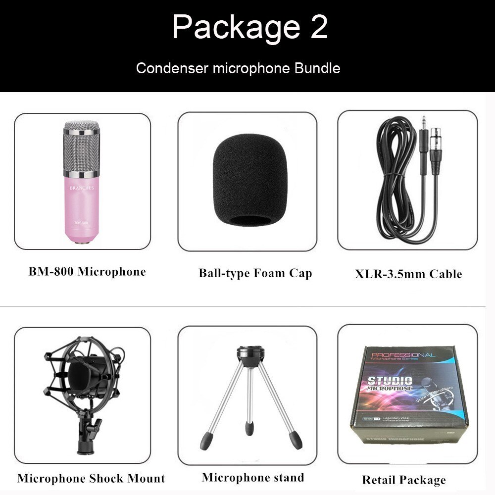 Bm 800 Mikrofon Condenser Sound Recording Bm800 Microphone With Shock Mount For Radio Broadcasting Singing Recording KTV Karaoke: bundle2 Pink