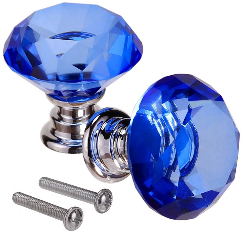 Blå 10 stk 30mm krystalglas skabsknapper diamantform skuffe køkkenskabe kommode skab garderobe trækker håndtag