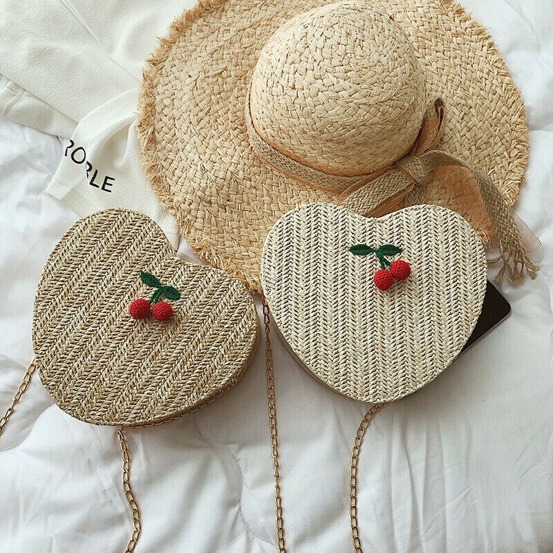 Dames stro strand rotan schoudertas ronde pluizige rieten geweven tote handtassen