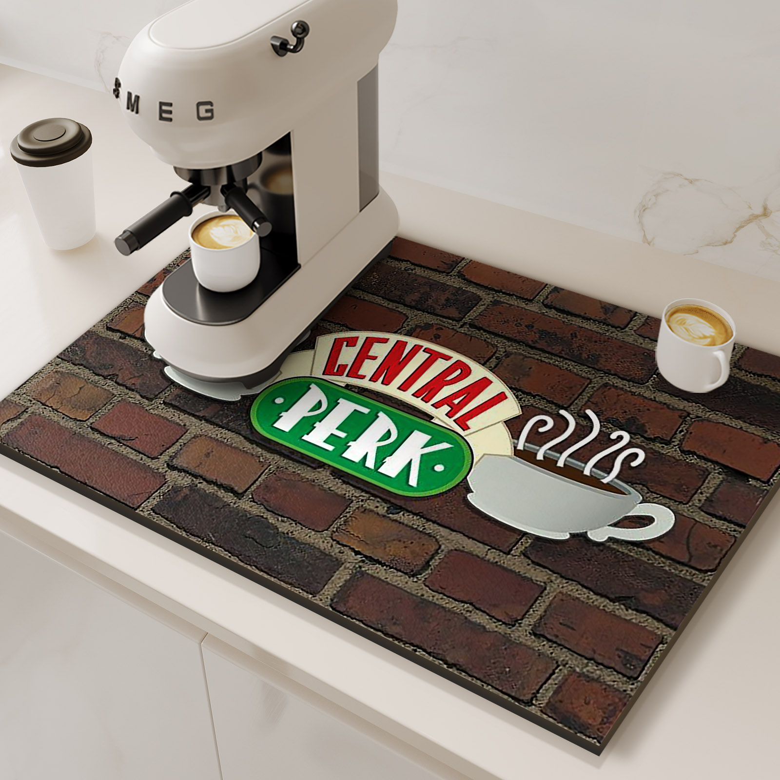 Retro Koffiezetapparaat Mat Keuken Afvoer Pad Antislip Schotel Droogmatten Sneldrogend Servies Kraan Placemat Servies Wasbaar: 40x120 cm / Beige