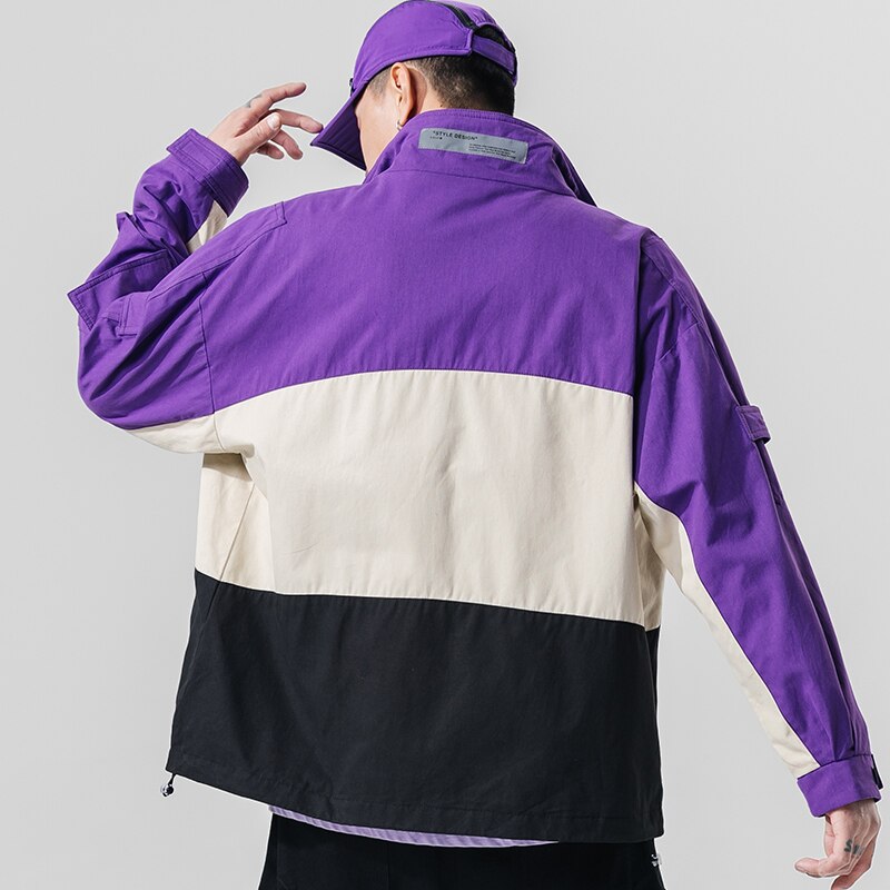Singleroad herenkleding jas heren paars patchwork windjack hiphop japanse streetwear koreaanse stijl jassen voor heren