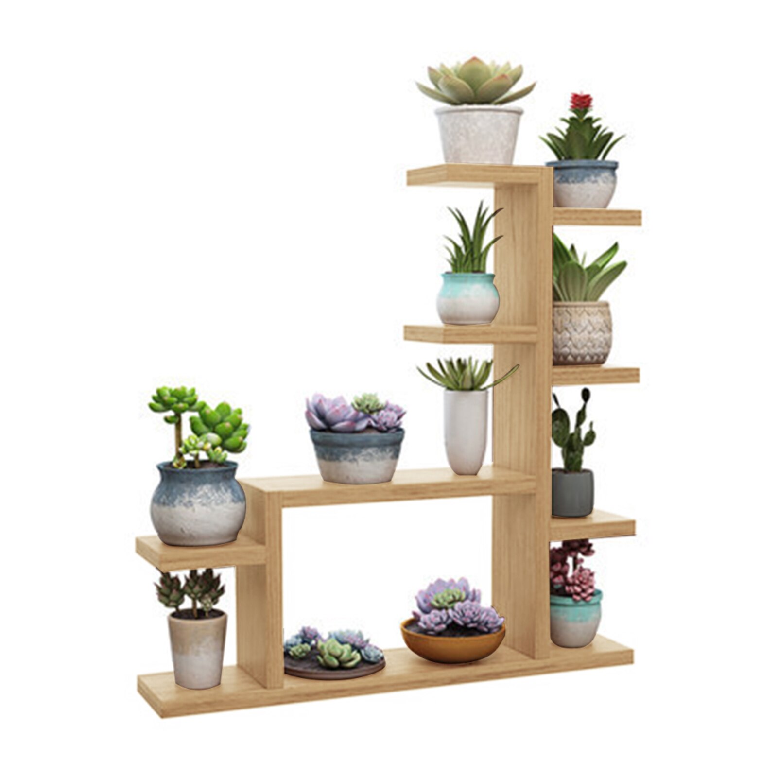 Décoration d'intérieur porte-fleurs debout libre bureau balcon moderne jardin Multi couches bois plante Stand bureau à domicile: Wood Color B